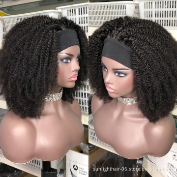 Headband Wig Kinky Curly Human Hair  Brazilian Machine Scarf Wig Easy to Install 180% Density vendo machine jerry curly wig